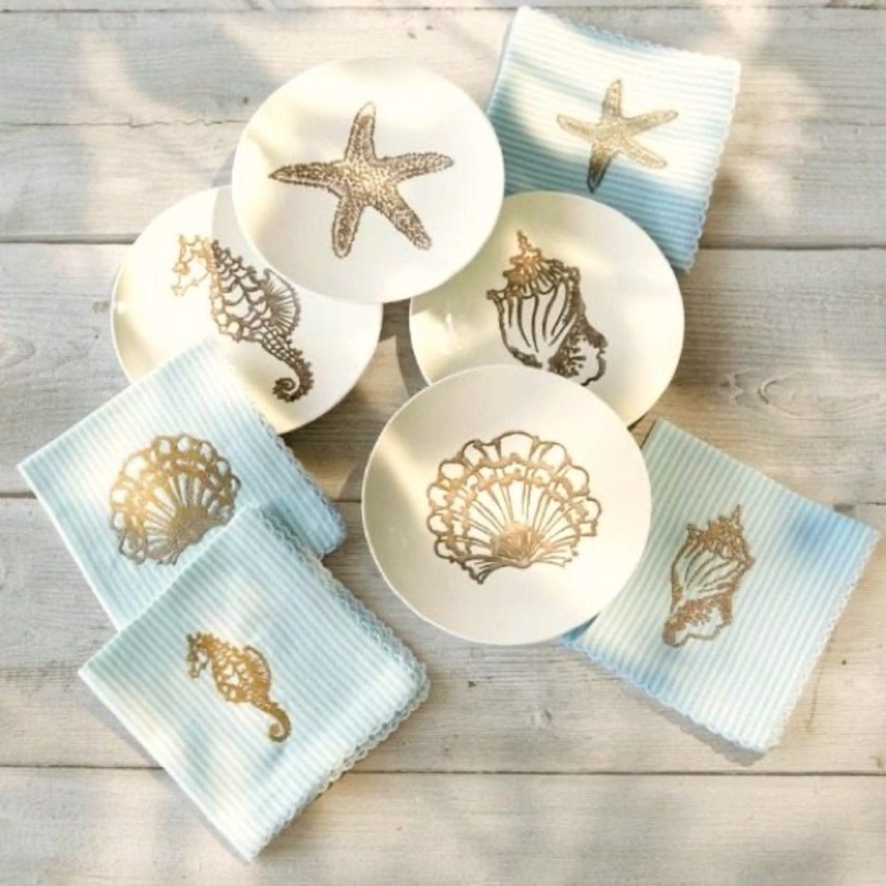 Sur La Table seaside collection beach themed cocktail or dessert plates. EUC